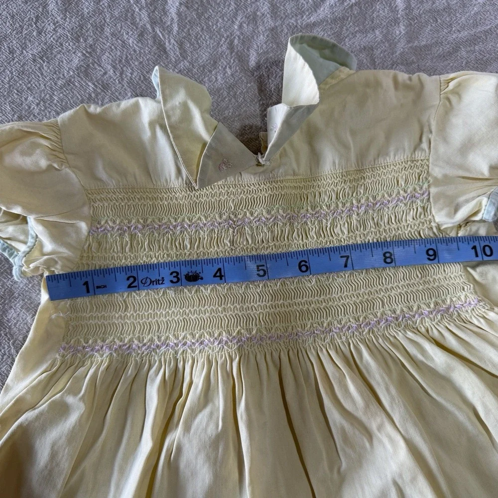 Vtg 50s Nannette Smocked Yellow Toddler Frock Dress Sz 2 Repair Flaws As-Is USA